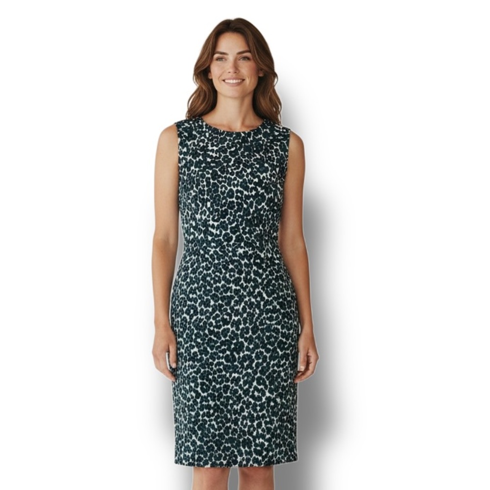 J. Crew Women’s Sleeveless Cotton Jacquard Leopard Print Sheath Dress Office 8